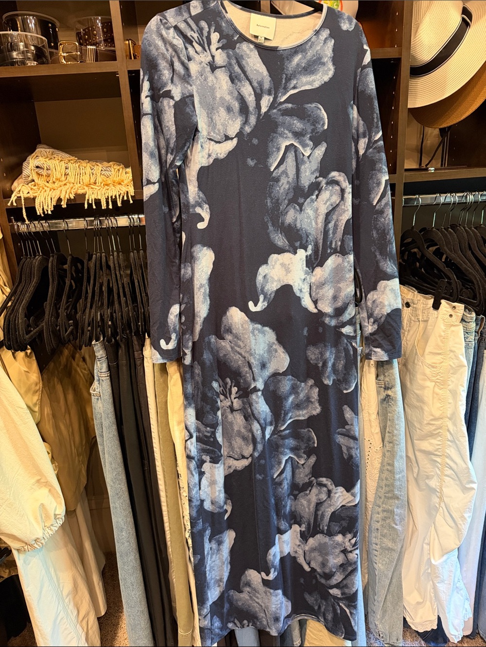 Reformation Navy and Light Blue Floral Maxi Dress